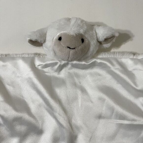 Pottery Barn Kids Lamb Lovey Security Blanket White Knotted Satin Blankie Plush - Picture 2 of 9